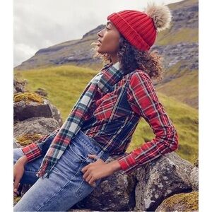 J Crew Womens Sz 2 Red Plaid Tartan Classic-Fit Boy Button Down Shirt Top